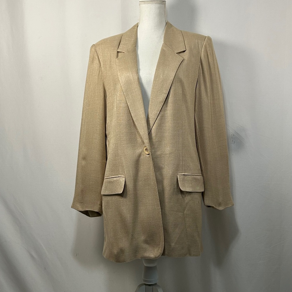 Worthington Vintage Blazer Jacket Women's 14T Tall‎ Largo Beige Rayon Career